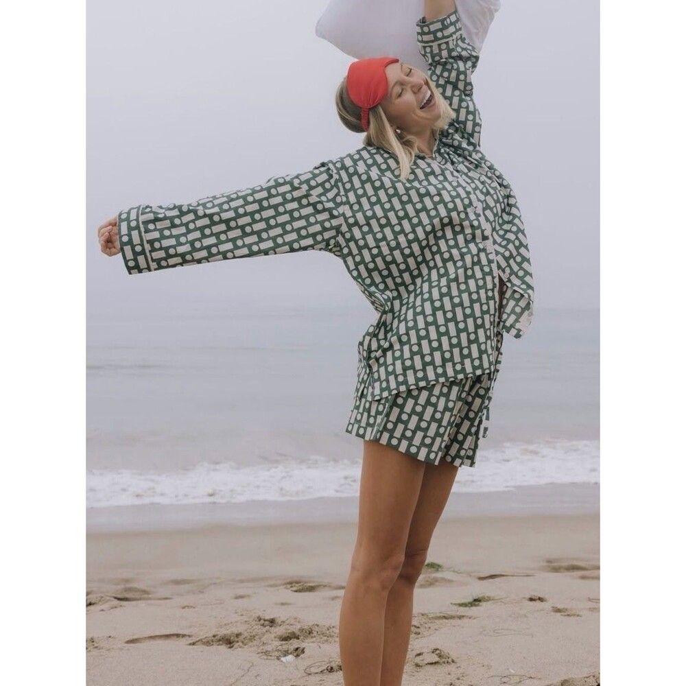 Daily Drills Green Geo Print Pajama Set